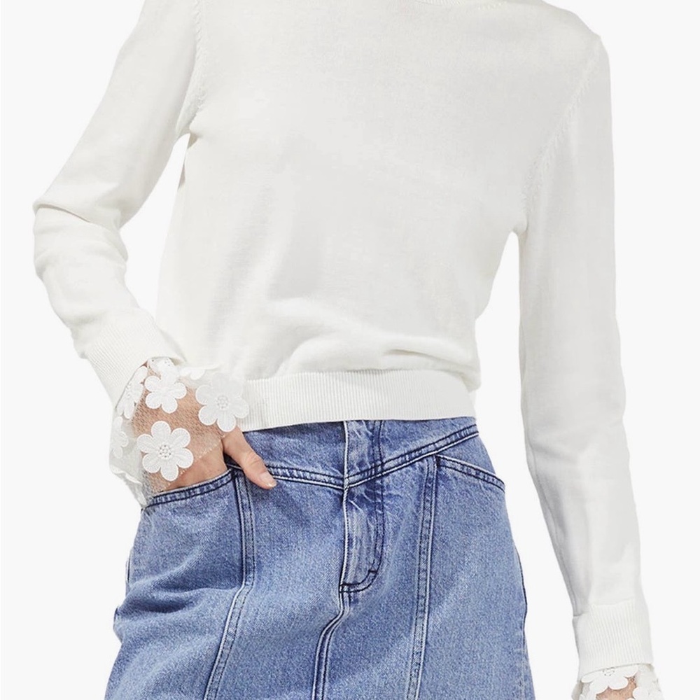 French Connection Crewneck with Lace Cuffs NWOT